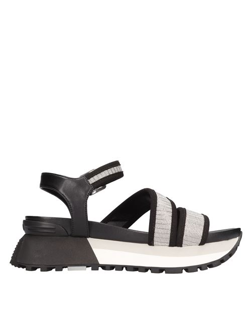 Sandals in eco-leather and suede LIU JO | BA3159 EX135NERO-ARGENTO